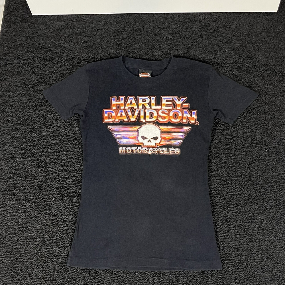 Vintage Harley-Davidson Womens XS T Shirt Top Biker Oconomowoc Skull Shield Y2K